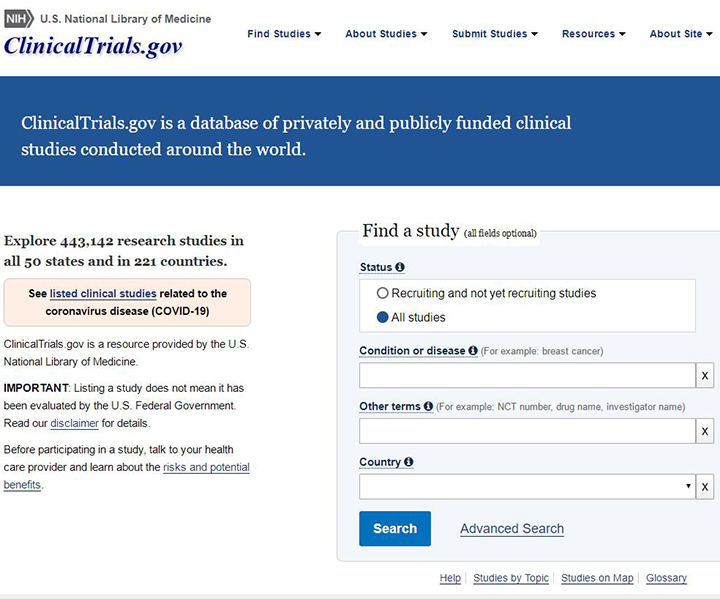 clinicaltrials.gov官网首页